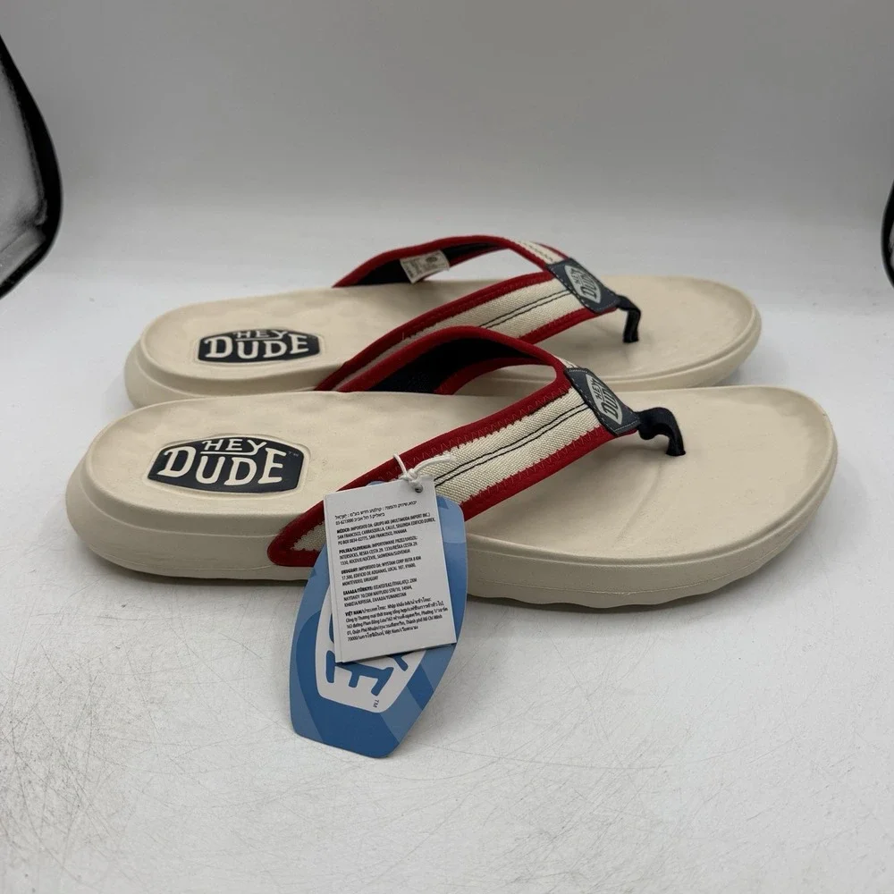 Hey Dude Myers Americana Flip Flops Mens Sz 13 Red White Blue Thong Sandals NWT